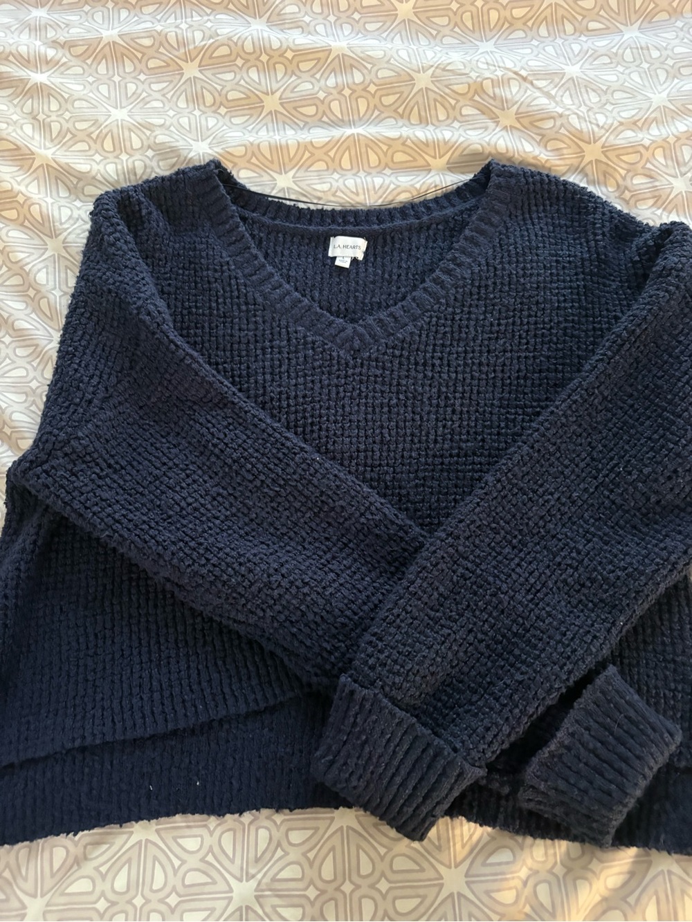 LA Hearts Navy Textured V-Neck Sweater